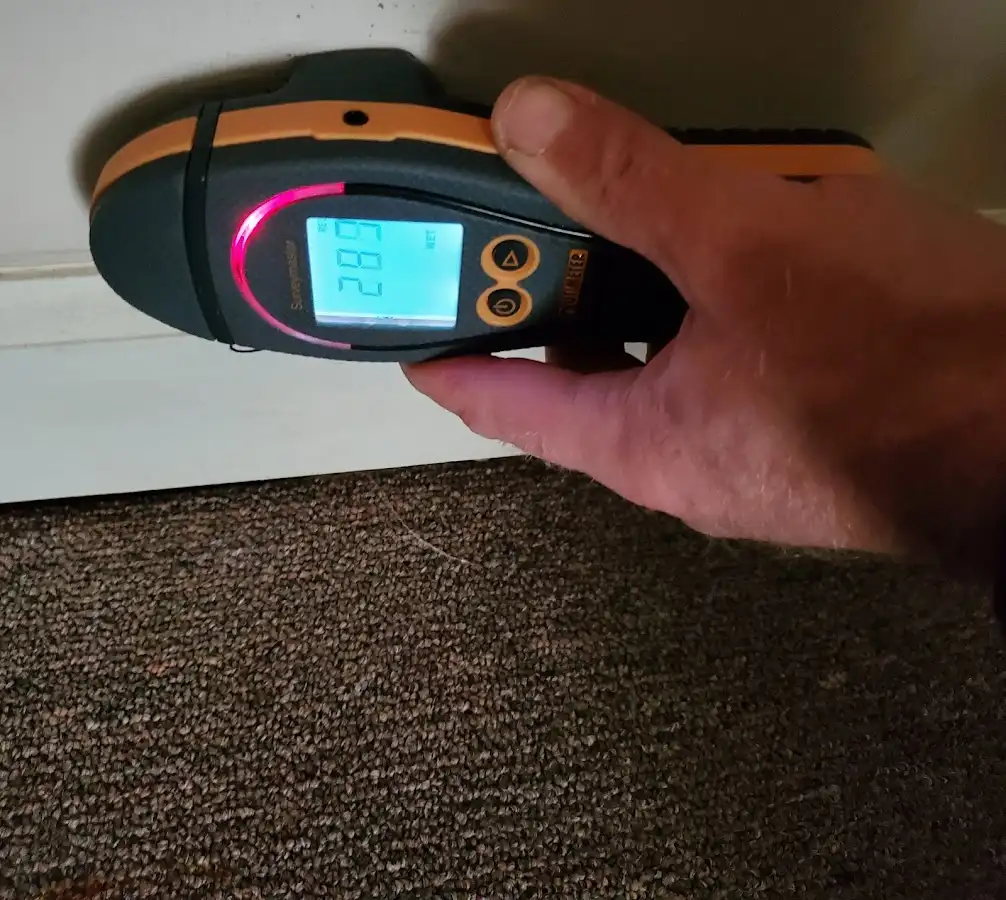 Moisture detection at baseboard during Burst Pipe Cleanup in Rensselaer